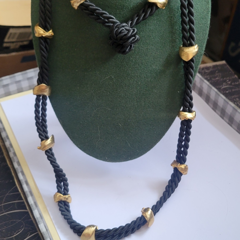 40" Black and Gold Twisted Rope Statement Necklace
